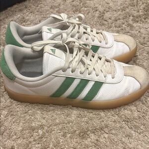 Adidas White and Green Sneakers; Gum Sole; men’s size 13